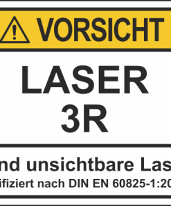 VORSICHT LASER 3R, Sichtbare und unsichtbare Laserstrahlung, Klassifiziert nach DIN EN 60825-1:2015-07, Alternativkennzeichnung