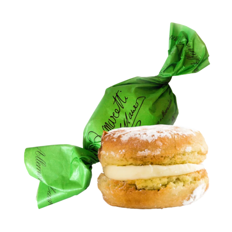 Amaretti Mauro Macarons Pistazie mit weißer Schokolade und Maraschino – Bild 2